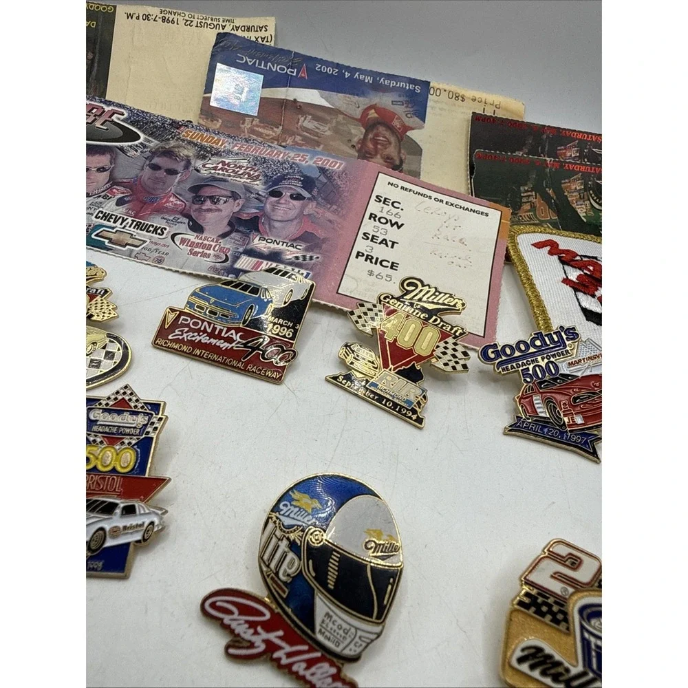 Lot Of Nascar Lapel Pins, Tickets, Patches, Keychain, Vintage
